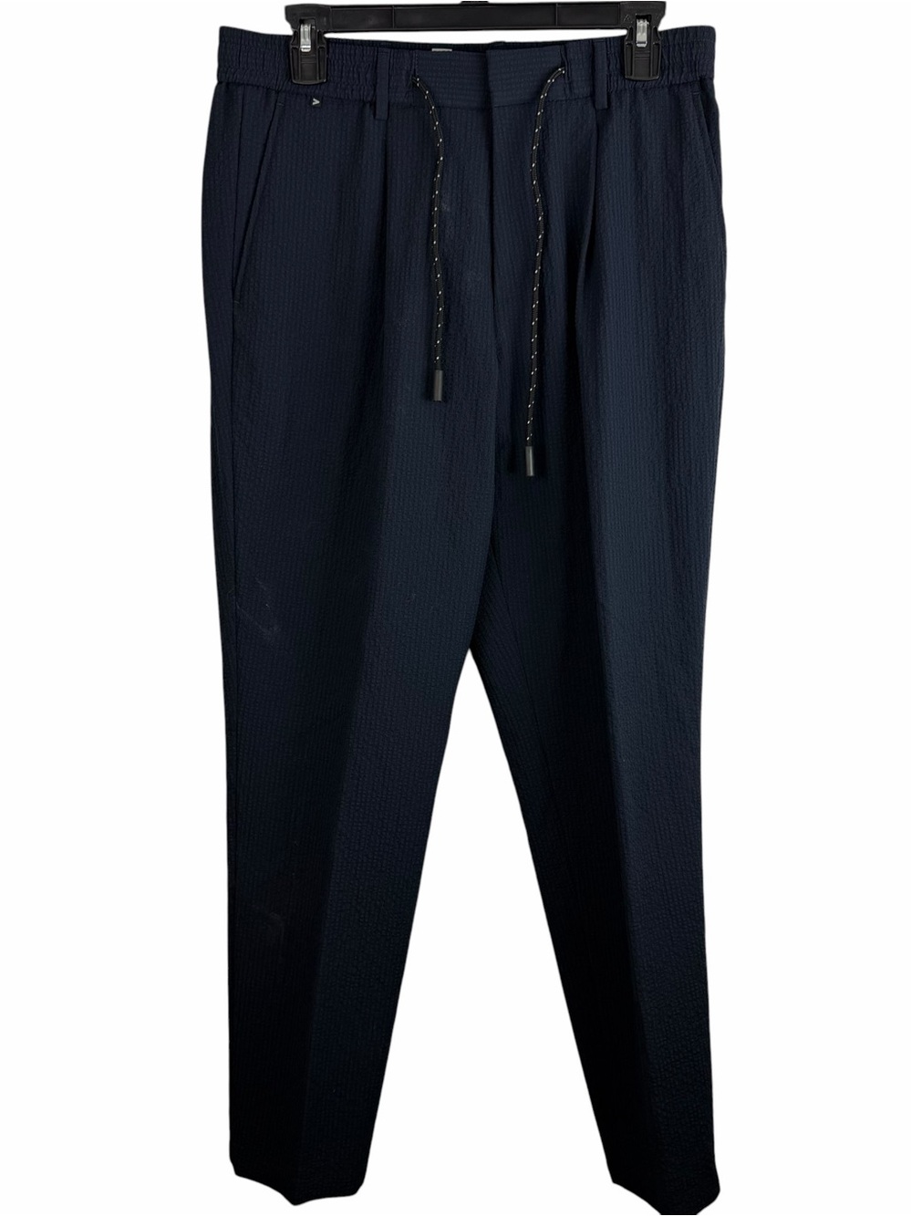 Boss | Navy Blue Textured Drawstring Waist Straight Leg Pants
